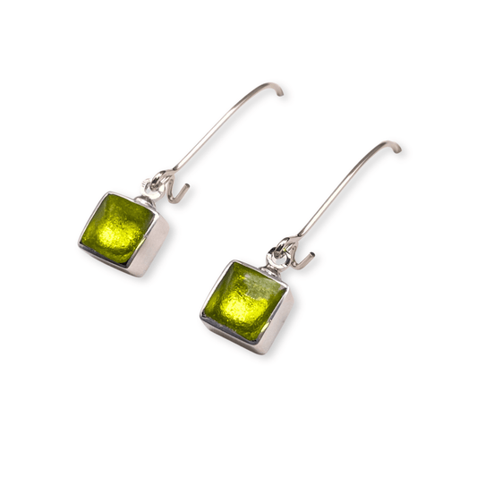 Citrus Aluminium Squares Shiny Long Hook Earrings