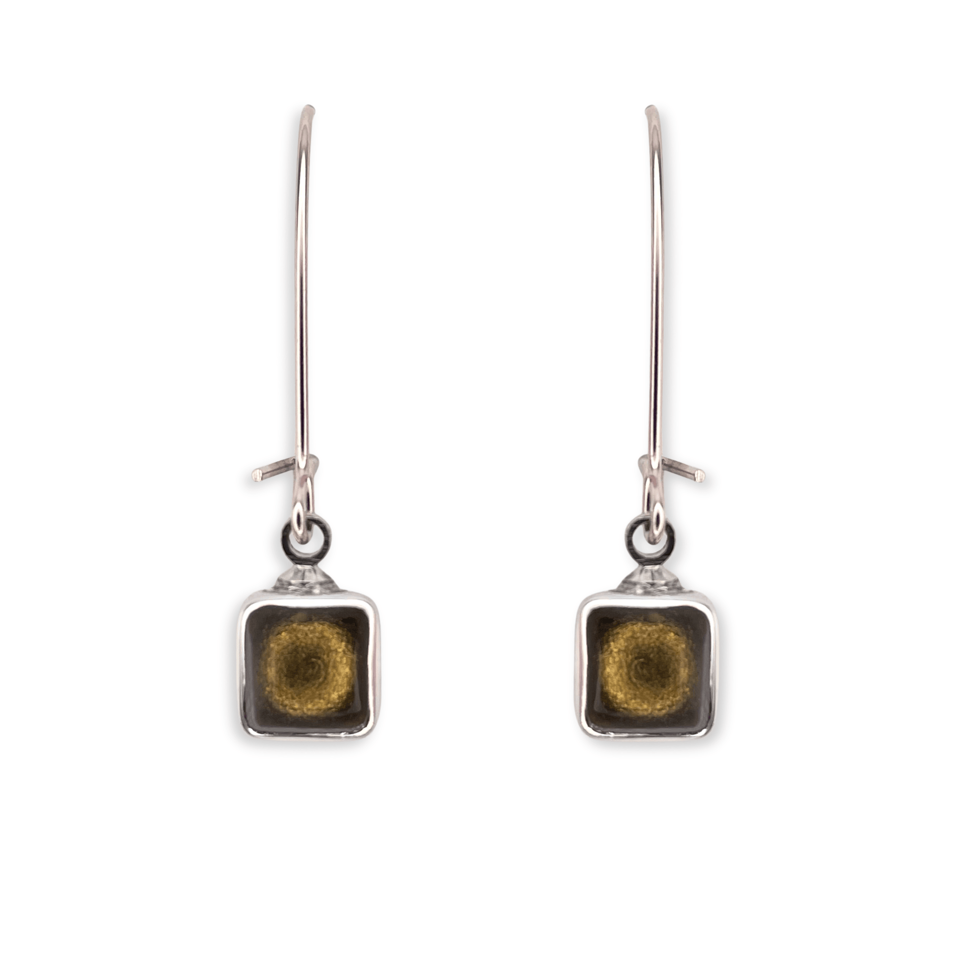 Gold Aluminium Squares Shiny Long Hook Earrings