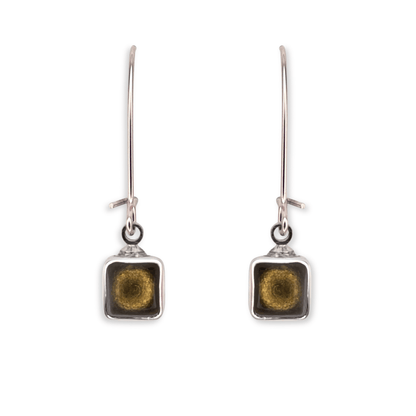 Gold Aluminium Squares Shiny Long Hook Earrings