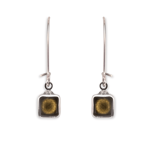 Gold Aluminium Squares Shiny Long Hook Earrings