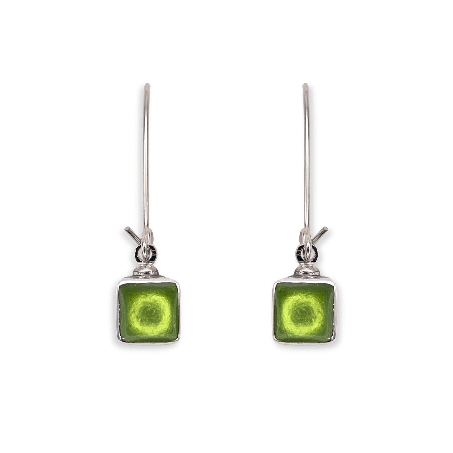 Kiwi Aluminium Squares Shiny Long Hook Earrings