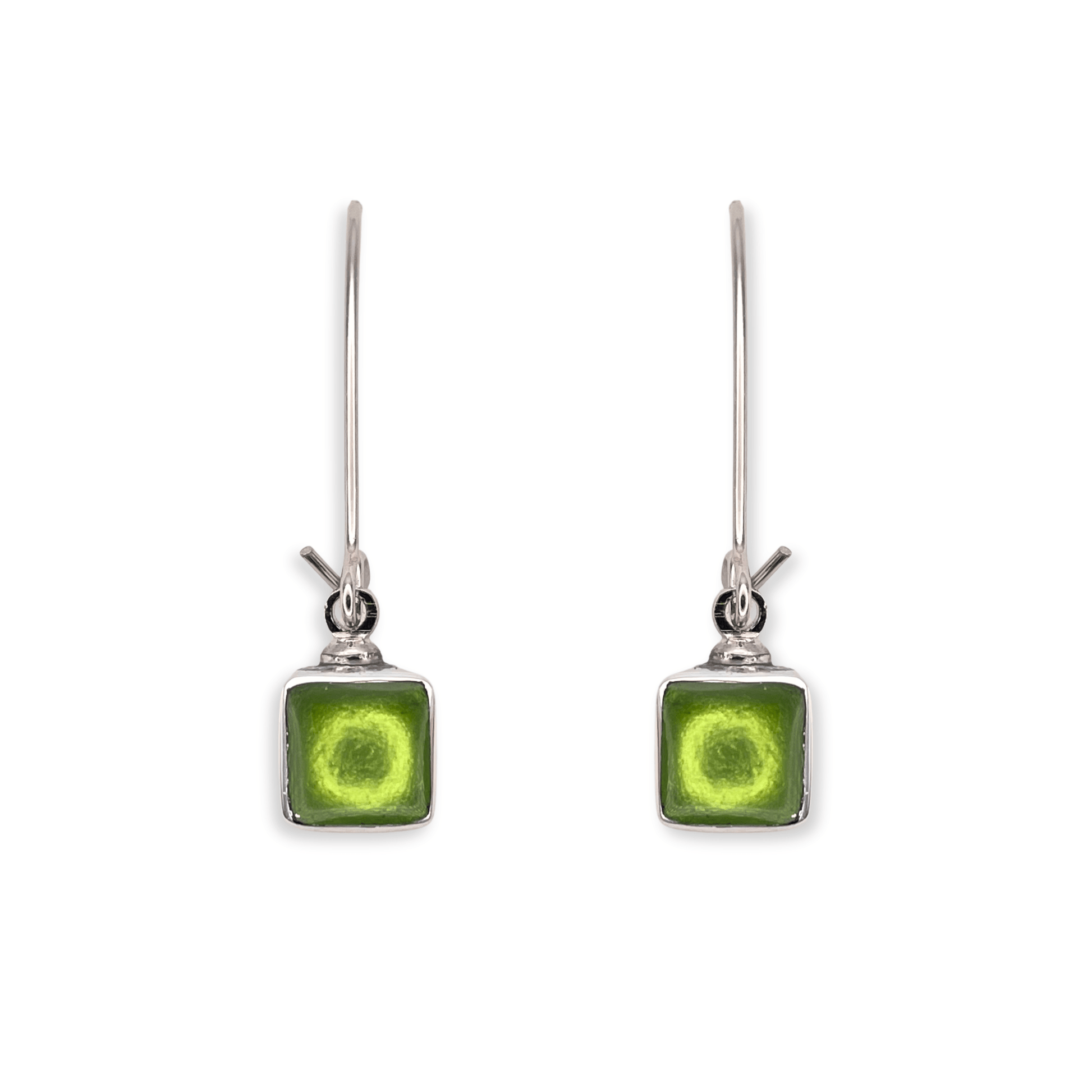 Kiwi Aluminium Squares Shiny Long Hook Earrings
