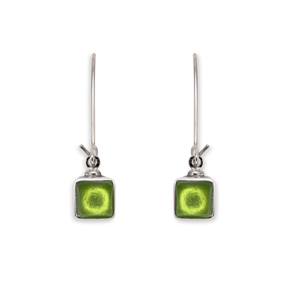 Kiwi Aluminium Squares Shiny Long Hook Earrings