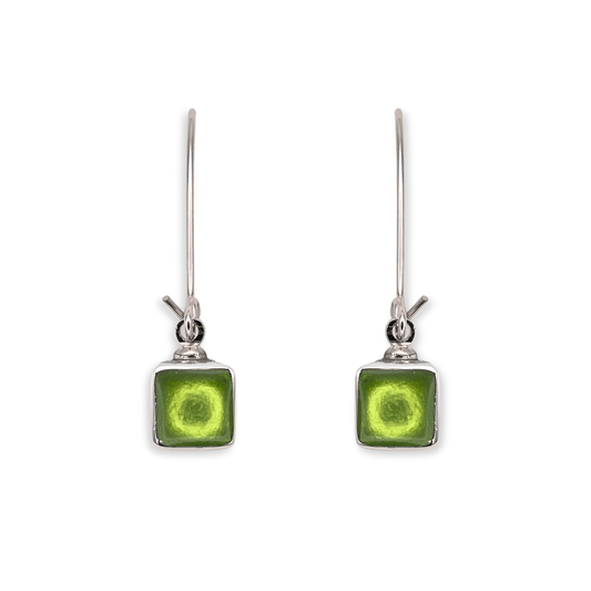 Kiwi Aluminium Squares Shiny Long Hook Earrings