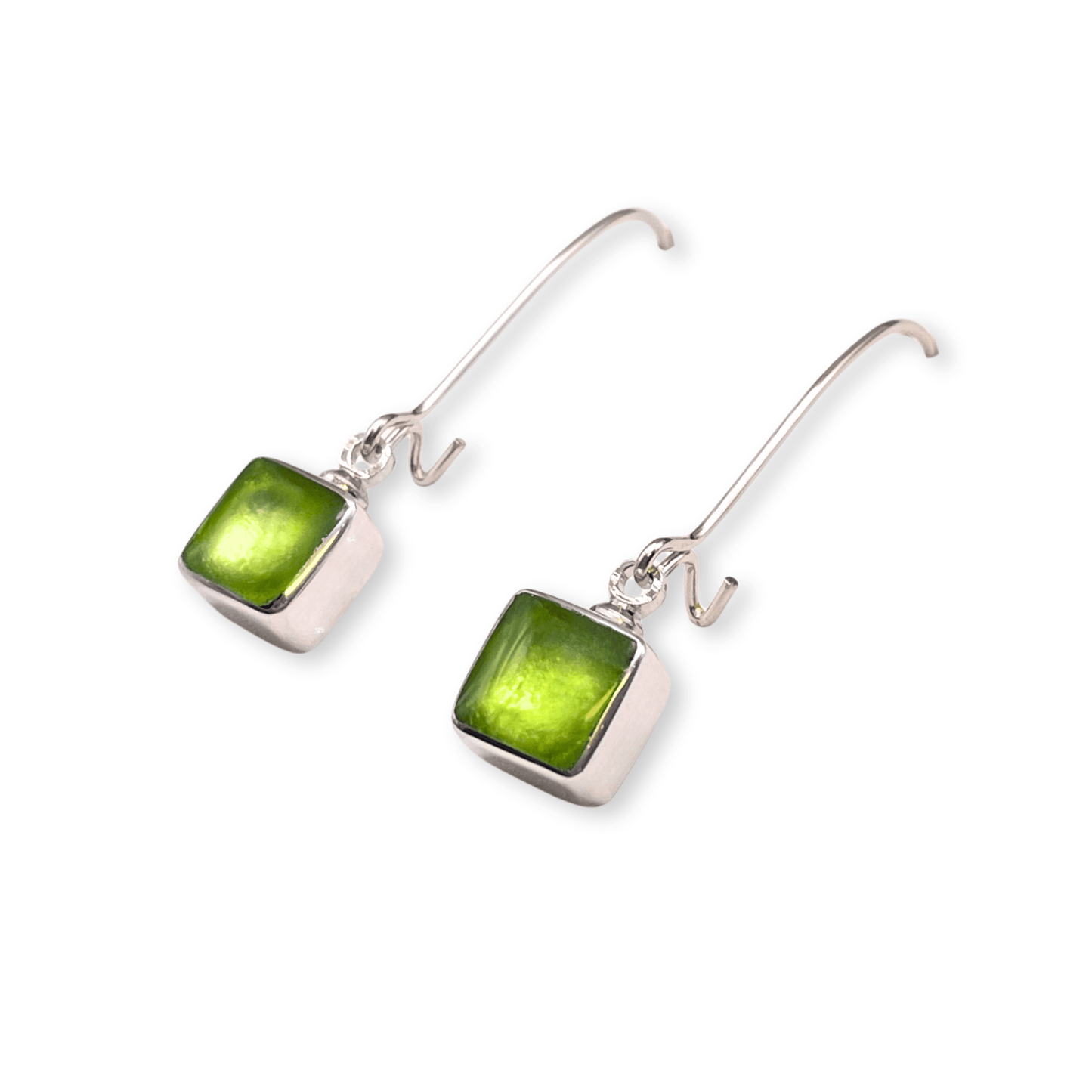 Kiwi Aluminium Squares Shiny Long Hook Earrings