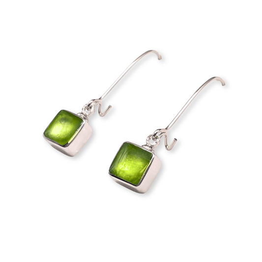 Kiwi Aluminium Squares Shiny Long Hook Earrings
