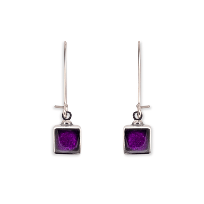Peacock Aluminium Squares Shiny Long Hook Earrings