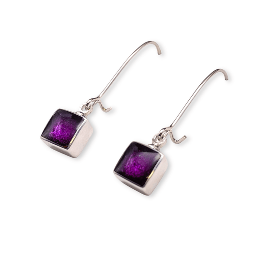 Peacock Aluminium Squares Shiny Long Hook Earrings