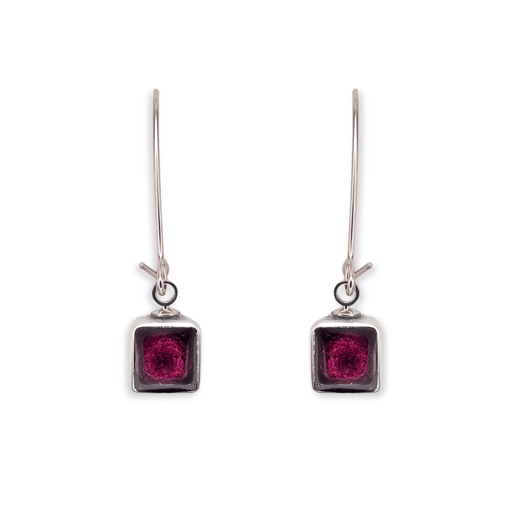 Peony Aluminium Squares Shiny Long Hook Earrings