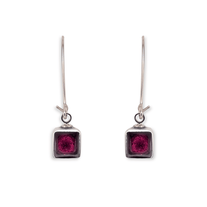 Peony Aluminium Squares Shiny Long Hook Earrings