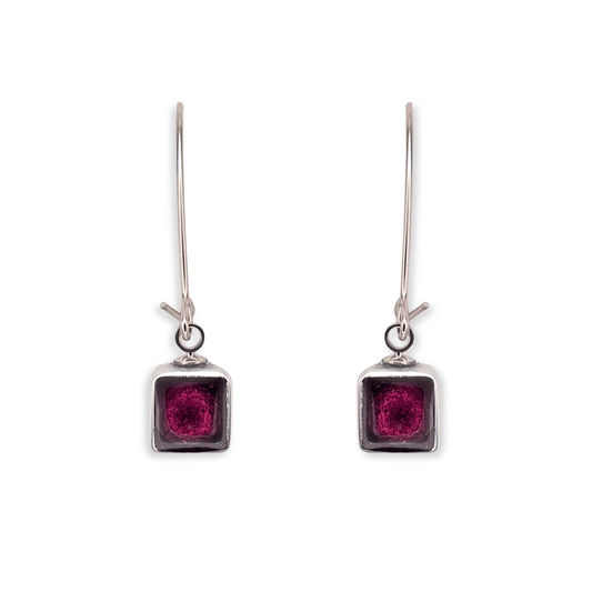 Peony Aluminium Squares Shiny Long Hook Earrings