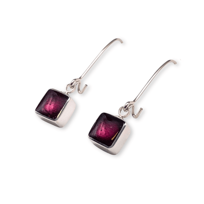 Peony Aluminium Squares Shiny Long Hook Earrings
