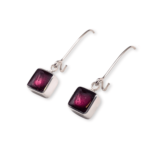 Peony Aluminium Squares Shiny Long Hook Earrings