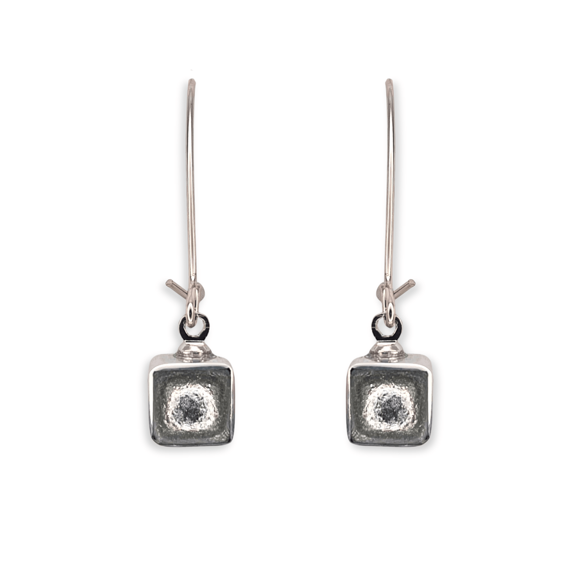Silver Aluminium Squares Shiny Long Hook Earrings
