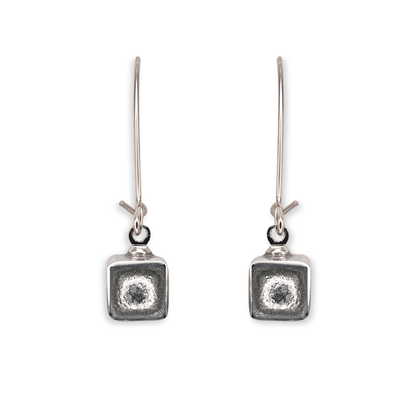 Silver Aluminium Squares Shiny Long Hook Earrings