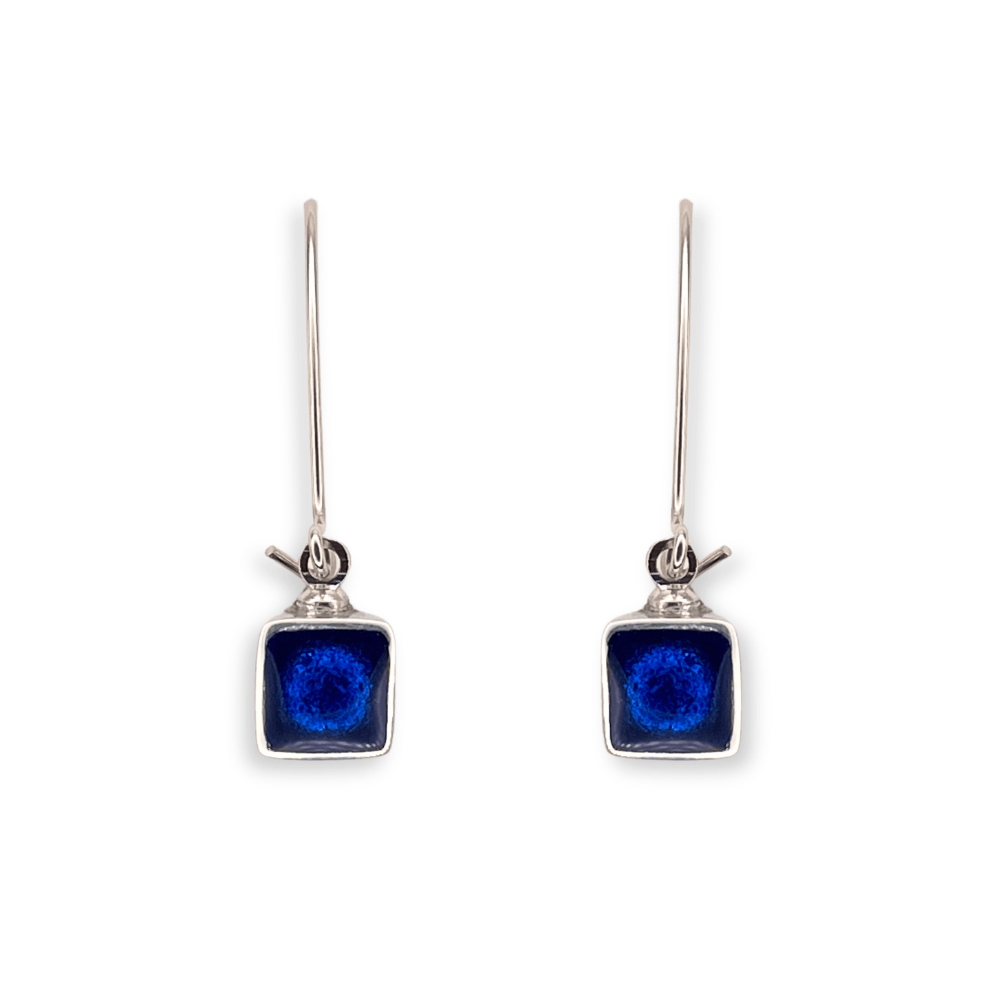 Azure Aluminium Squares Shiny Long Hook Earrings