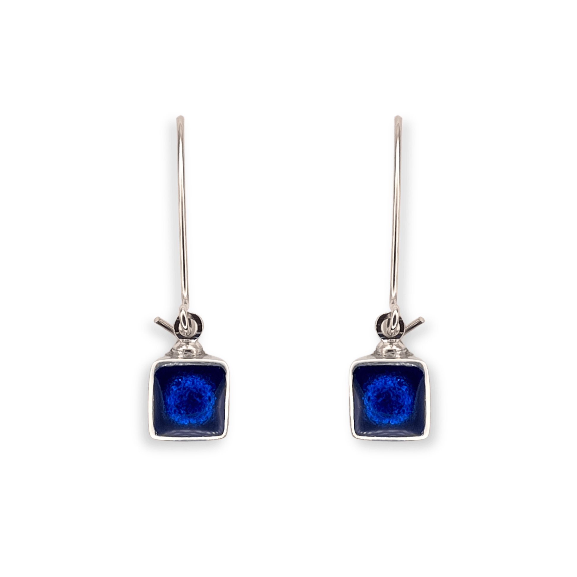 Azure Aluminium Squares Shiny Long Hook Earrings