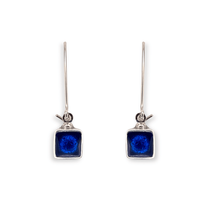 Azure Aluminium Squares Shiny Long Hook Earrings