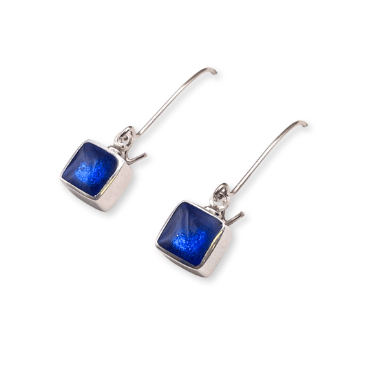 Azure Aluminium Squares Shiny Long Hook Earrings