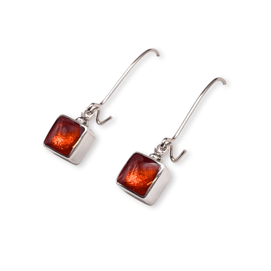 Chilli Aluminium Squares Shiny Long Hook Earrings
