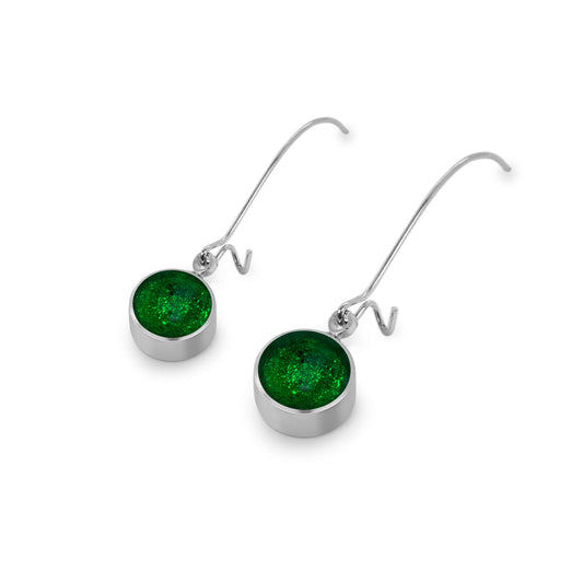 Emerald Aluminum Circles Shiny Long Hook Earrings