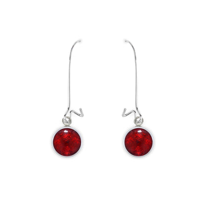 Red Aluminium Circles Shiny Long Hook Earrings | The Jewellery Stop