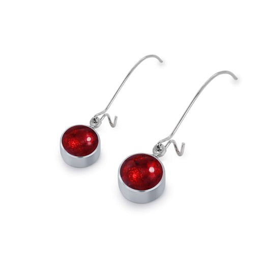 Red Aluminium Circles Shiny Long Hook Earrings | The Jewellery Stop