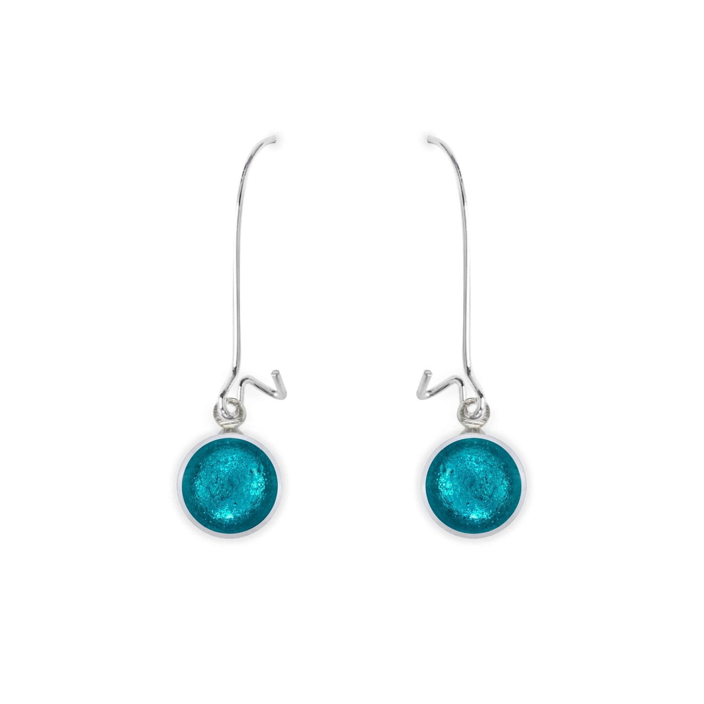 Teal Aluminium Circles Shiny Long Hook Earrings | The Jewellery Stop