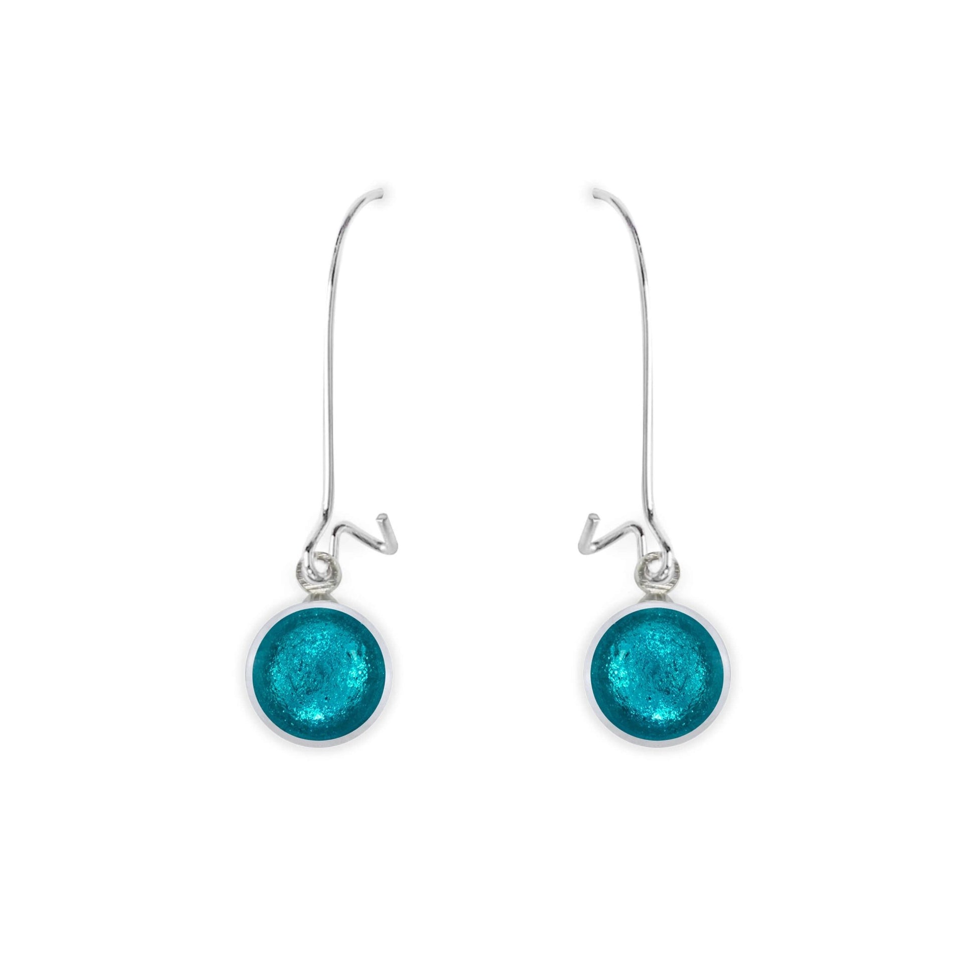 Teal Aluminium Circles Shiny Long Hook Earrings | The Jewellery Stop
