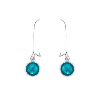 Teal Aluminium Circles Shiny Long Hook Earrings | The Jewellery Stop