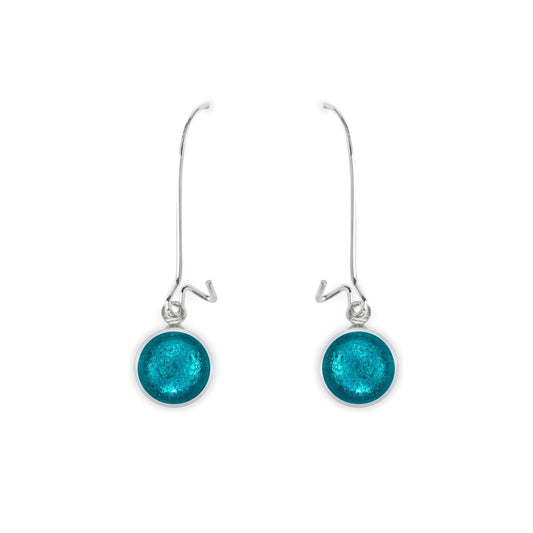 Teal Aluminium Circles Shiny Long Hook Earrings | The Jewellery Stop