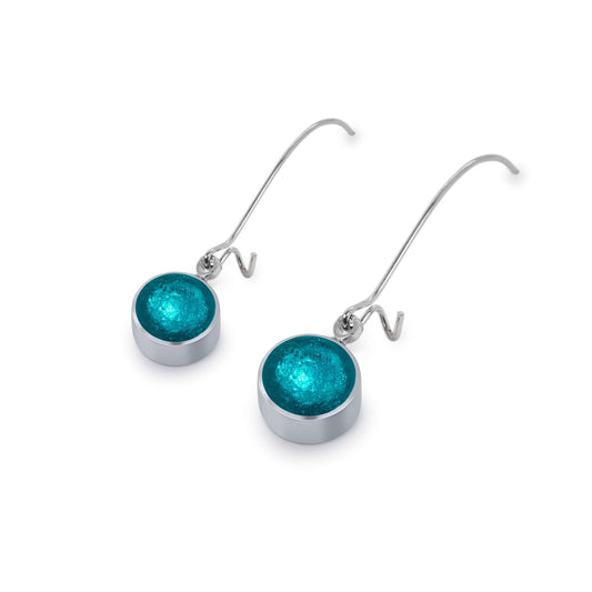Teal Aluminium Circles Shiny Long Hook Earrings | The Jewellery Stop