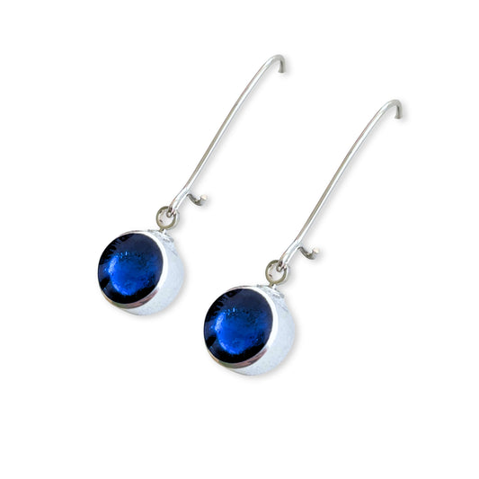 Azure Aluminium Circles Shiny Long Hook Earrings