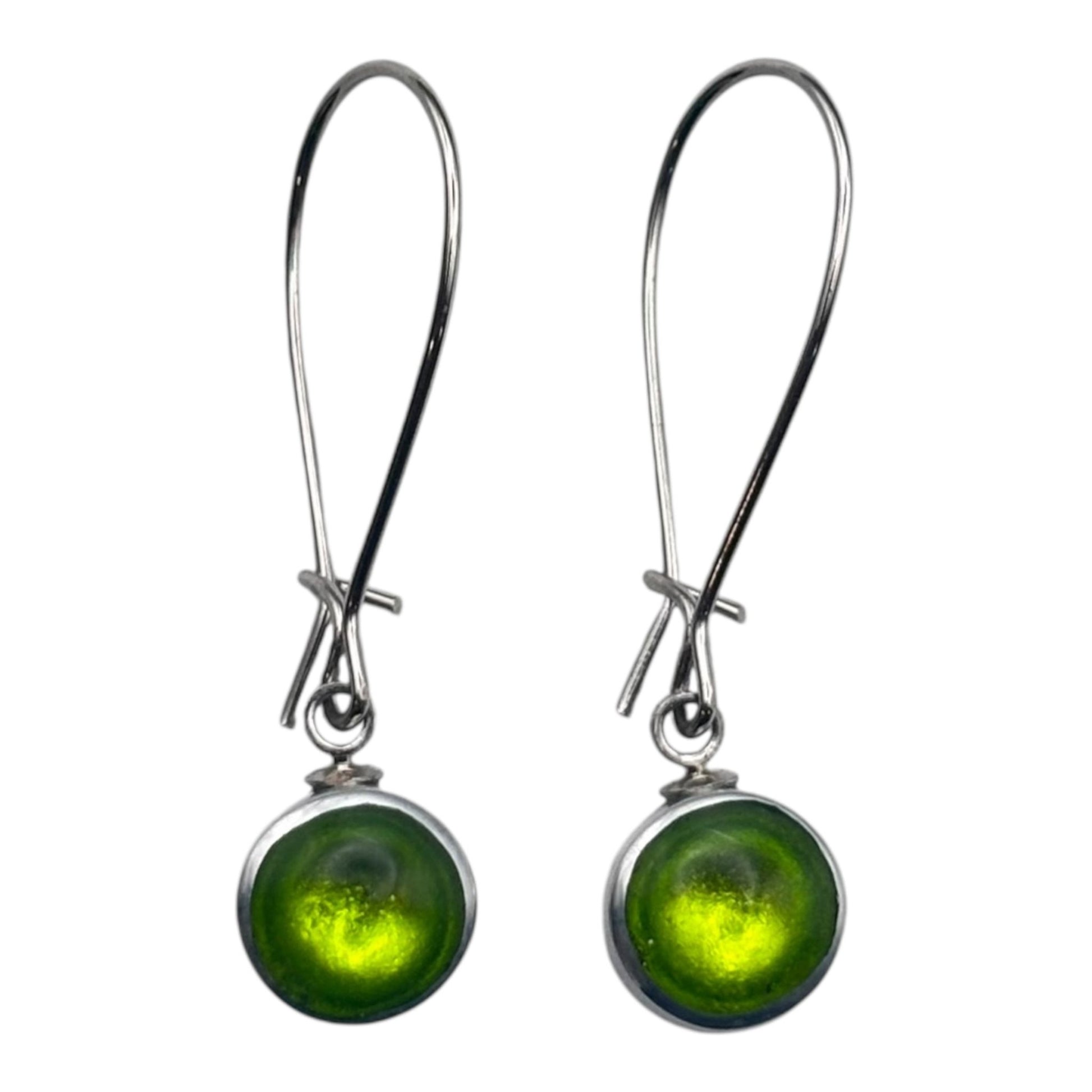 Lime Aluminium Circles Shiny Long Hook Earrings | The Jewellery Stop