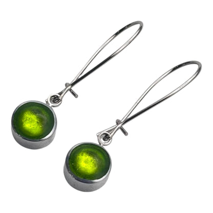 Lime Aluminium Circles Shiny Long Hook Earrings | The Jewellery Stop