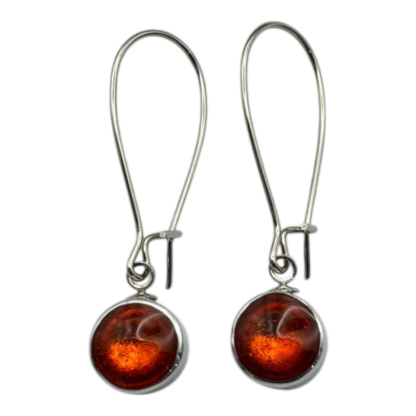 Orange Aluminium Circles Shiny Long Hook Earrings | The Jewellery Stop