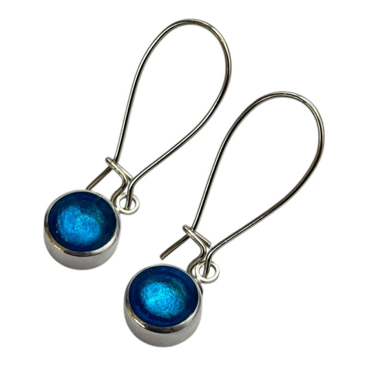 Turquoise Aluminium Circles Shiny Long Hook Earrings | The Jewellery Stop