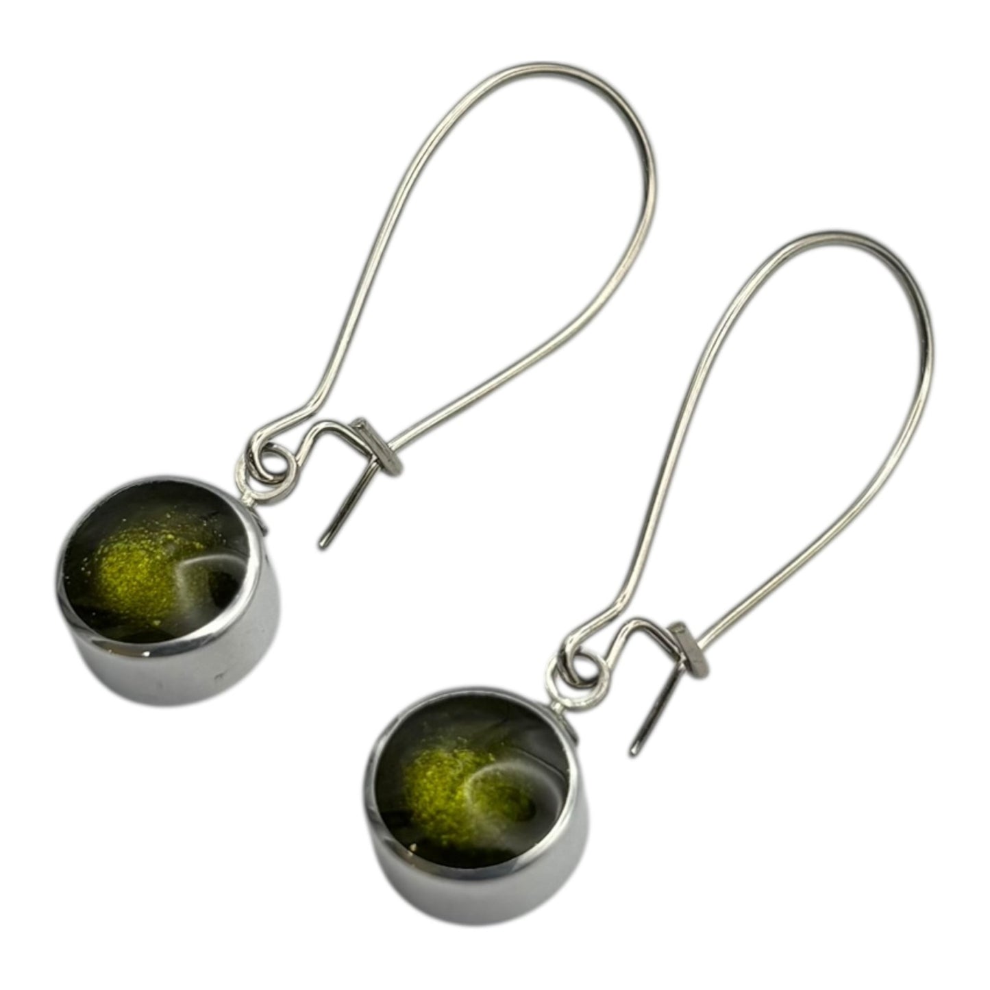 Pistachio Aluminium Circles Shiny Long Hook Earrings | The Jewellery Stop