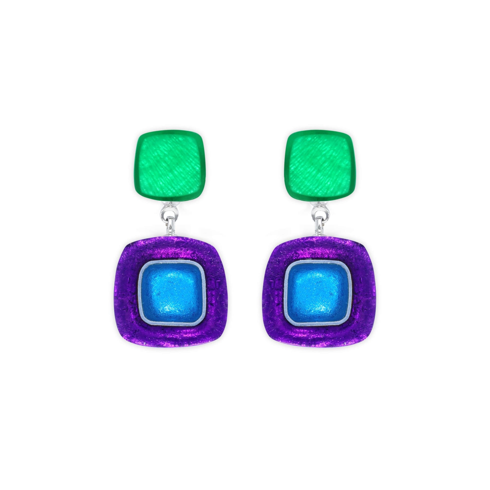 Aurora Abstract Squares Shiny Double Drop Stud Earrings | The Jewellery Stop