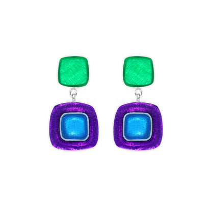Aurora Abstract Squares Shiny Double Drop Stud Earrings | The Jewellery Stop