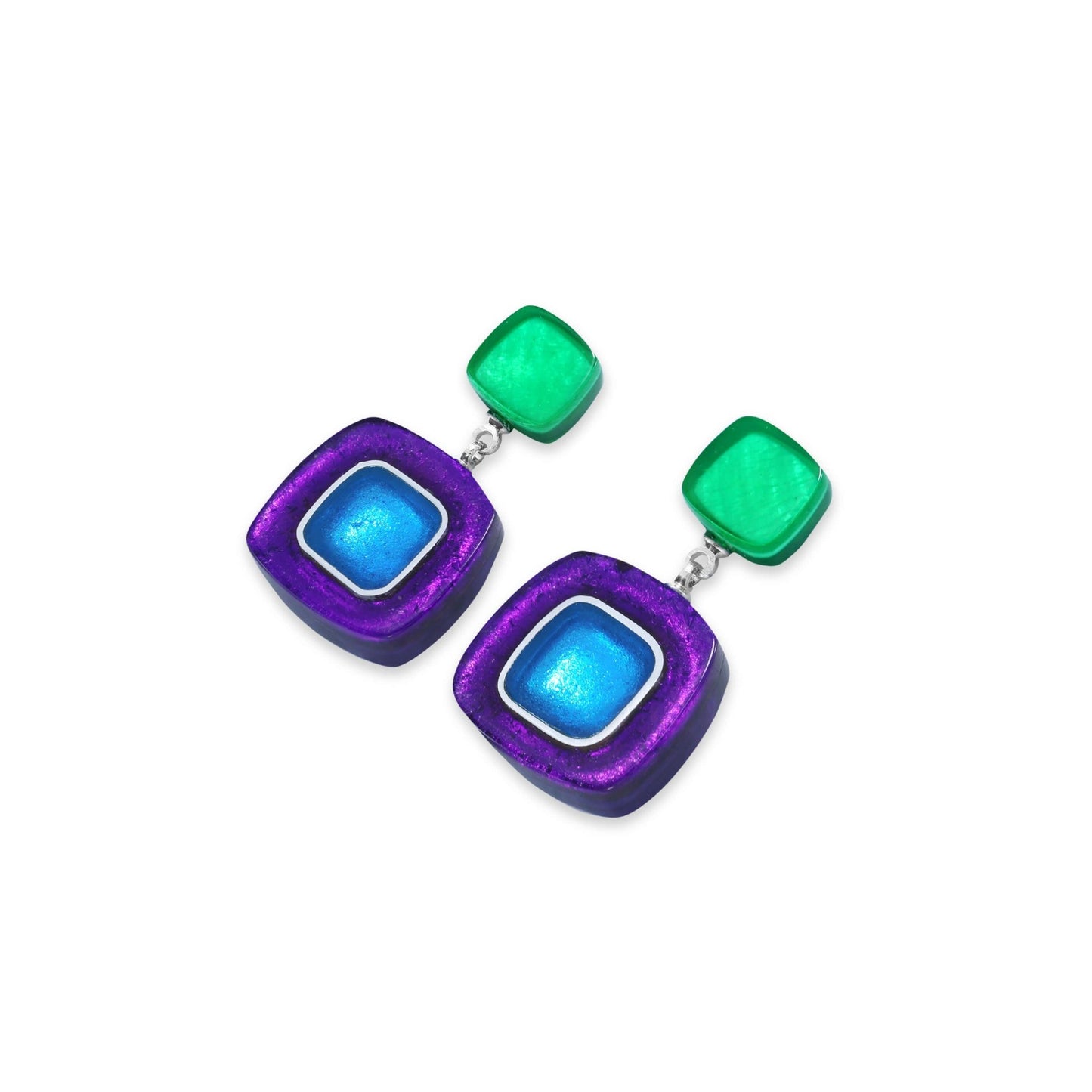 Aurora Abstract Squares Shiny Double Drop Stud Earrings | The Jewellery Stop