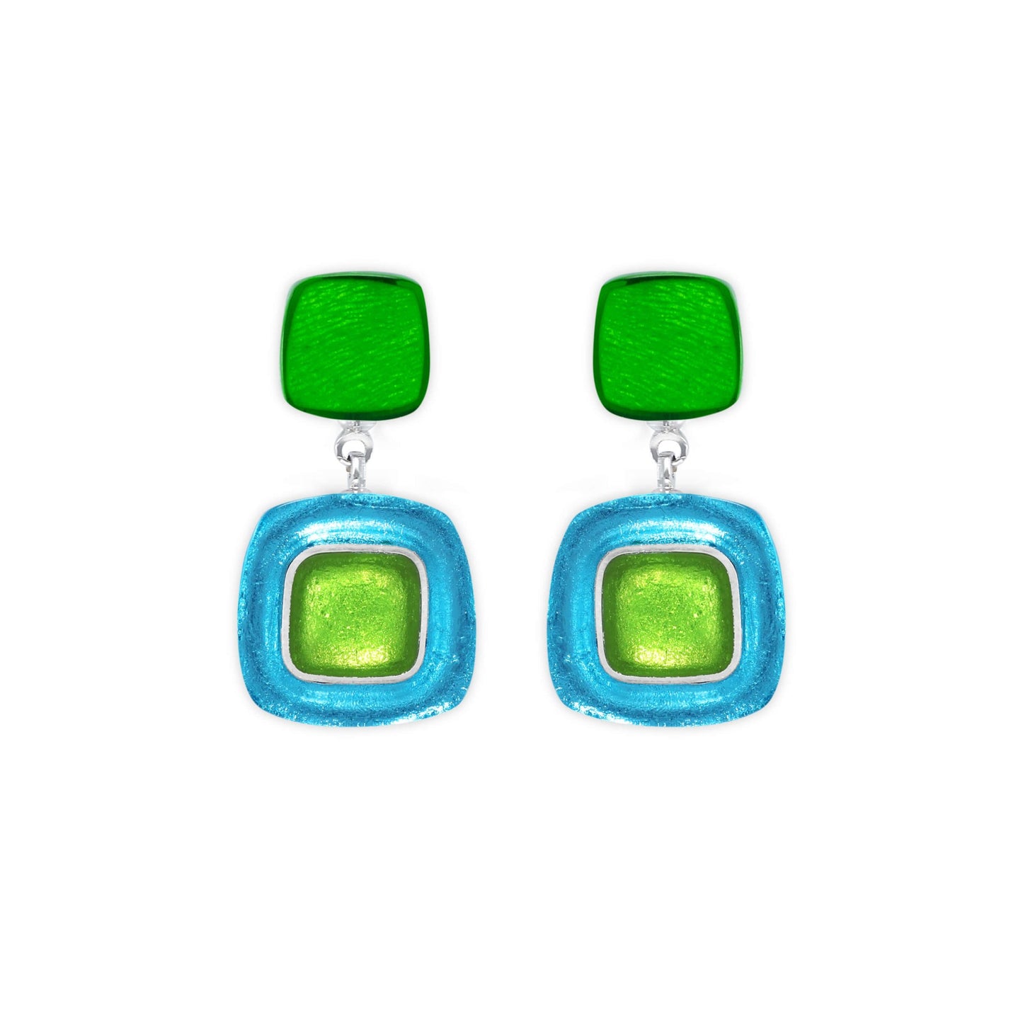 Neptune Abstract Squares Shiny Double Drop Stud Earrings | The Jewellery Stop