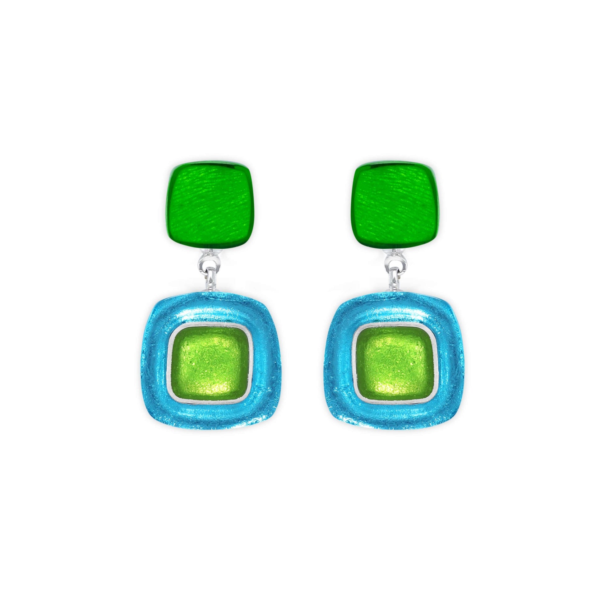 Neptune Abstract Squares Shiny Double Drop Stud Earrings | The Jewellery Stop