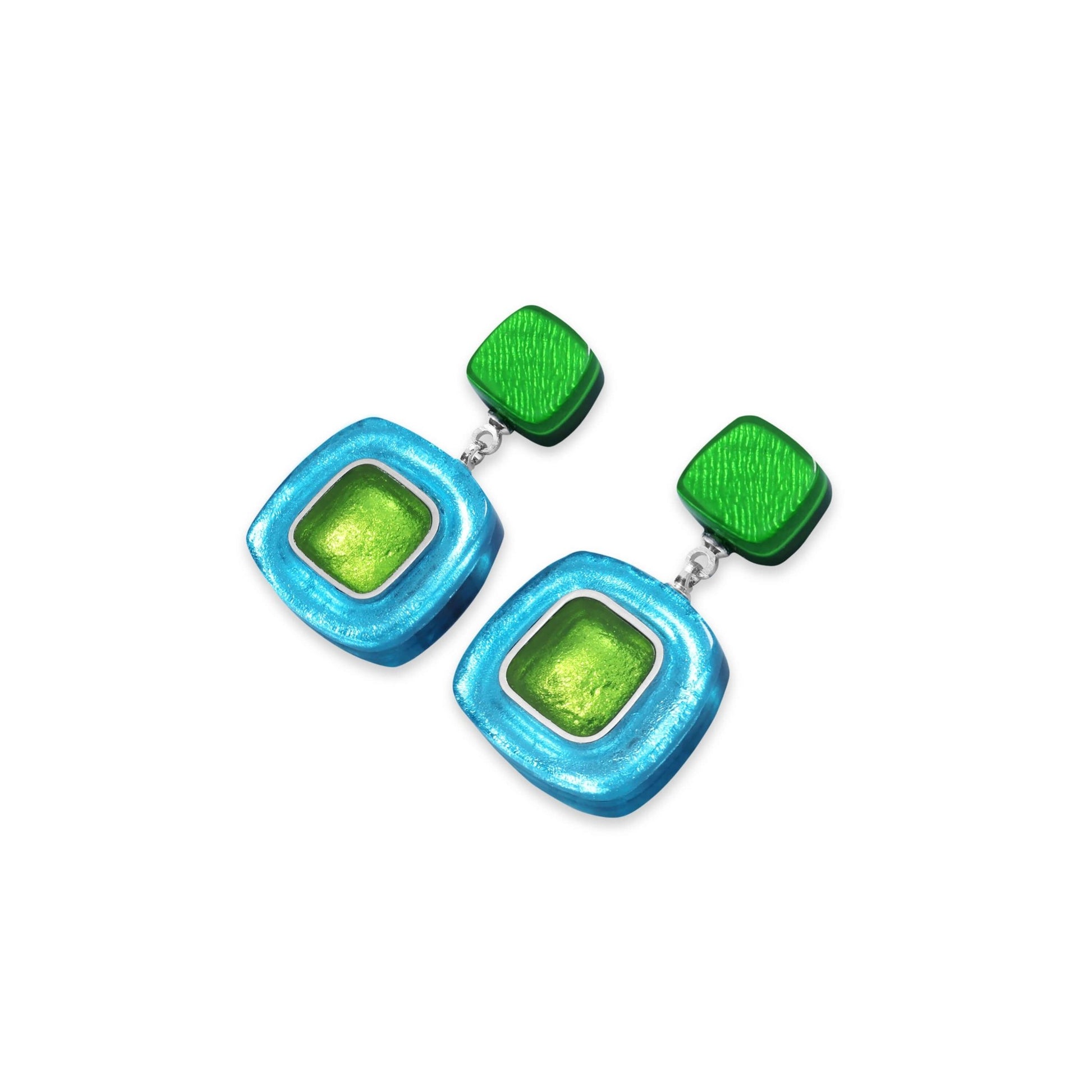 Neptune Abstract Squares Shiny Double Drop Stud Earrings | The Jewellery Stop