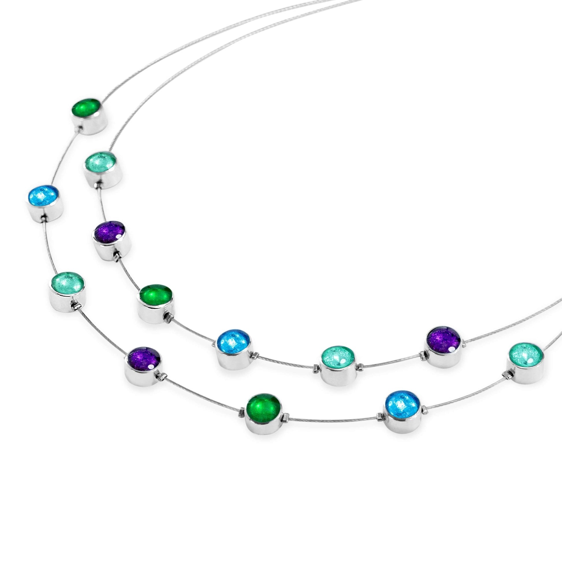 Aurora Aluminum Circles Shiny Double Strand Necklace | The Jewellery Stop