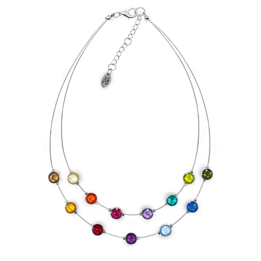 Rainbow Aluminum Circles Shiny Double Strand Necklace | The Jewellery Stop