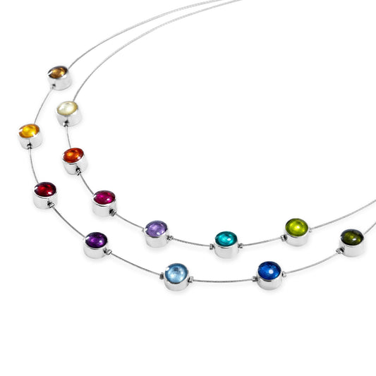 Rainbow Aluminum Circles Shiny Double Strand Necklace | The Jewellery Stop
