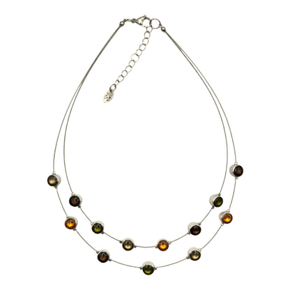 Pistachio Aluminum Circles Shiny Double Strand Necklace | The Jewellery Stop