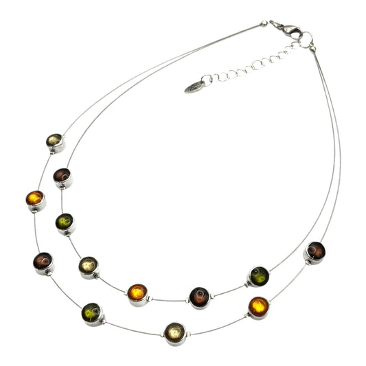 Pistachio Aluminum Circles Shiny Double Strand Necklace | The Jewellery Stop