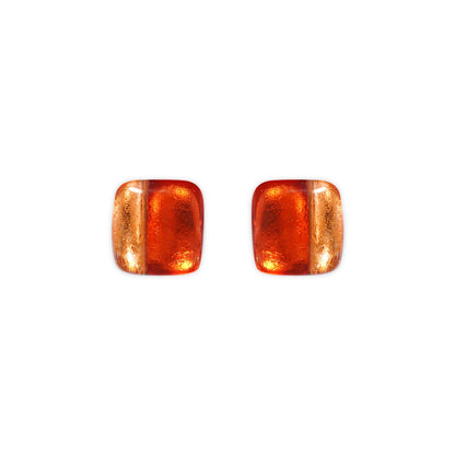 Terracotta Geometric Squares Shiny Stud Earrings | The Jewellery Stop